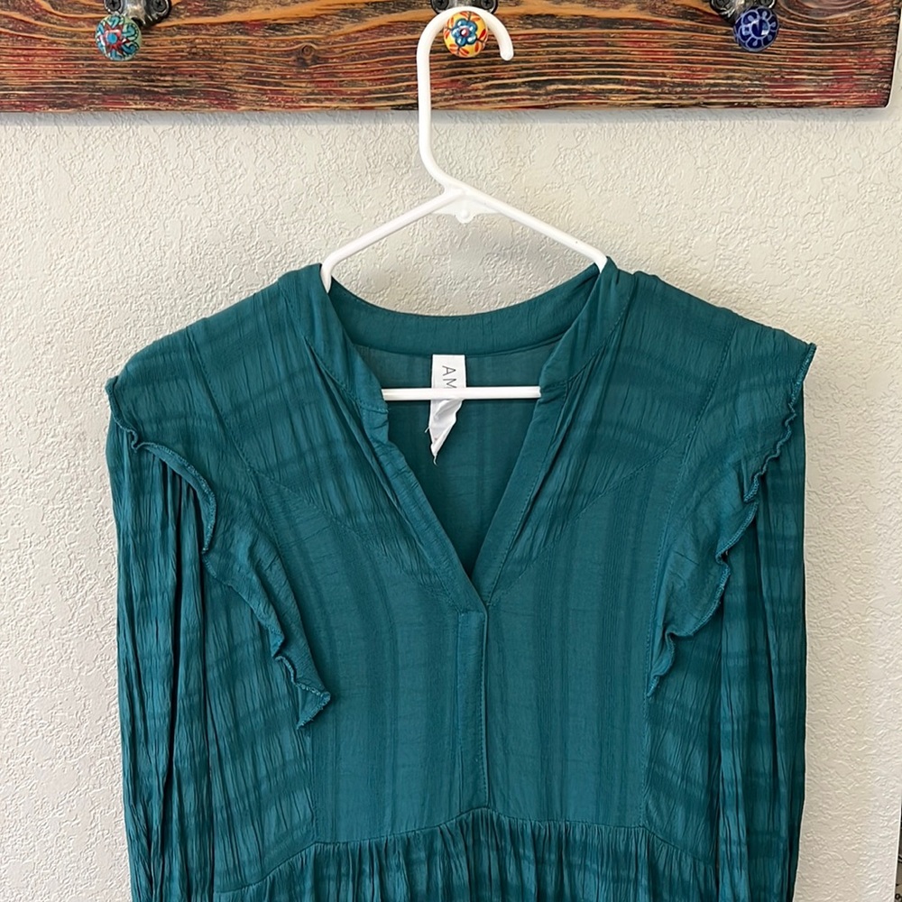 Anthropologie Amadi Rossi Green Ruffle Shift Dress